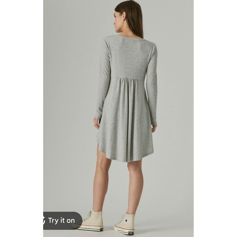 Toad&Co Piru Henley Dress Grey Long Sleeve Empire Waist Hemp Blend Mini Small